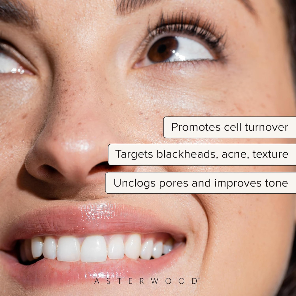 Asterwood Overnight Exfoliating Serum - Aha (Lactic Acid & Glycolic Acid) - Bha (Salicylic Acid) - Supports Improvement Of Hyperpigmentation, Dark Spots - Fragrance-Free - 1 Fl Oz