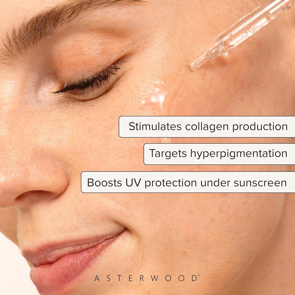 Asterwood Vitamin C Face Serum - With Hyaluronic Acid - Smoothing, Hydrating, Stimulates Collagen Production - Fragrance-Free - 1 Fl Oz