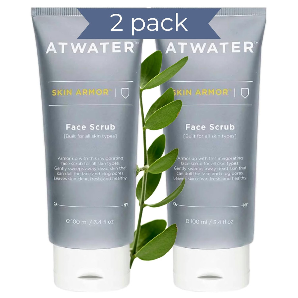 Atwater Skin Armor Exfoliating Face Scrub, Men'S Facial Cleanser With Jojoba Beads And Salicylic Acid, Non-Abrasive Skin Exfoliator For All Skin Types - 3.4 Oz