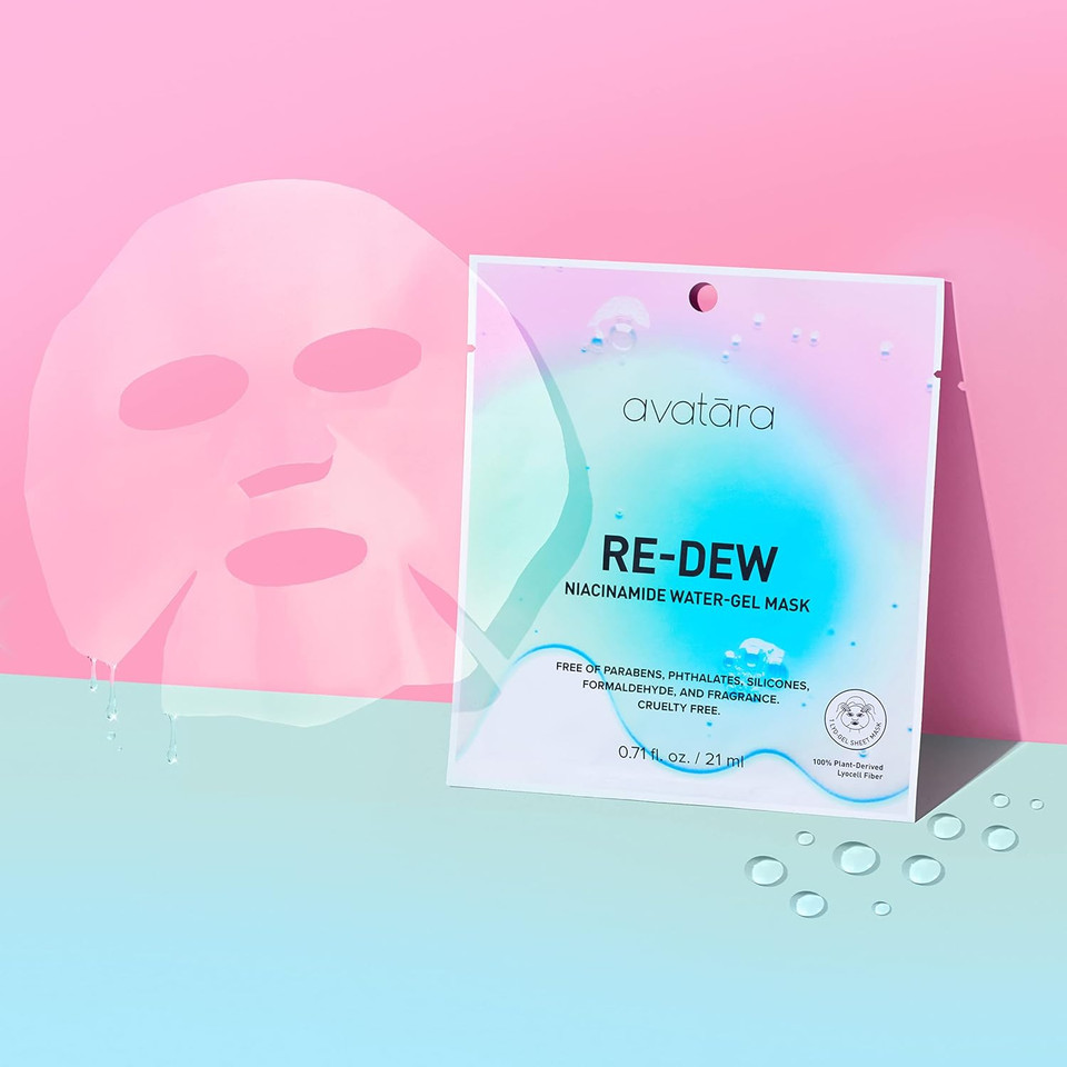 Avatara Re-Dew Niacinamide Water-Gel Mask, Skin Dehydration Solution, Mask With A Gel Feel, Beauty Essential With Niacinamide & Hyaluronic Acid, Smoothing, Moisture-Boosting, 0.71 Fl.Oz. / 21 Ml