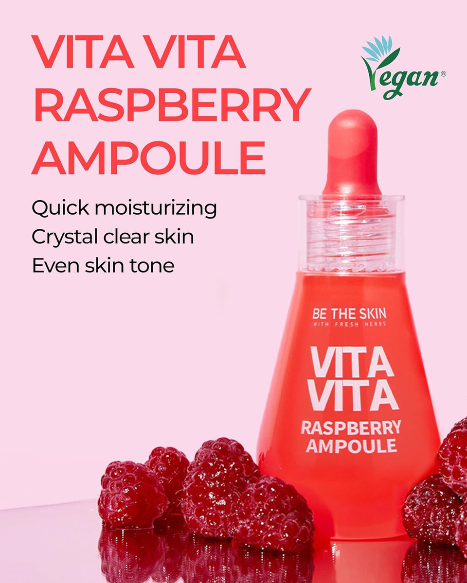 Vitavita Raspberry Ampoule - Radiance Boosting Face Serum For Even Skin Tone And Enhanced Elasticity With Niacinamide, Vitamin C, 11 Peptides, 1.01 Fl.Oz