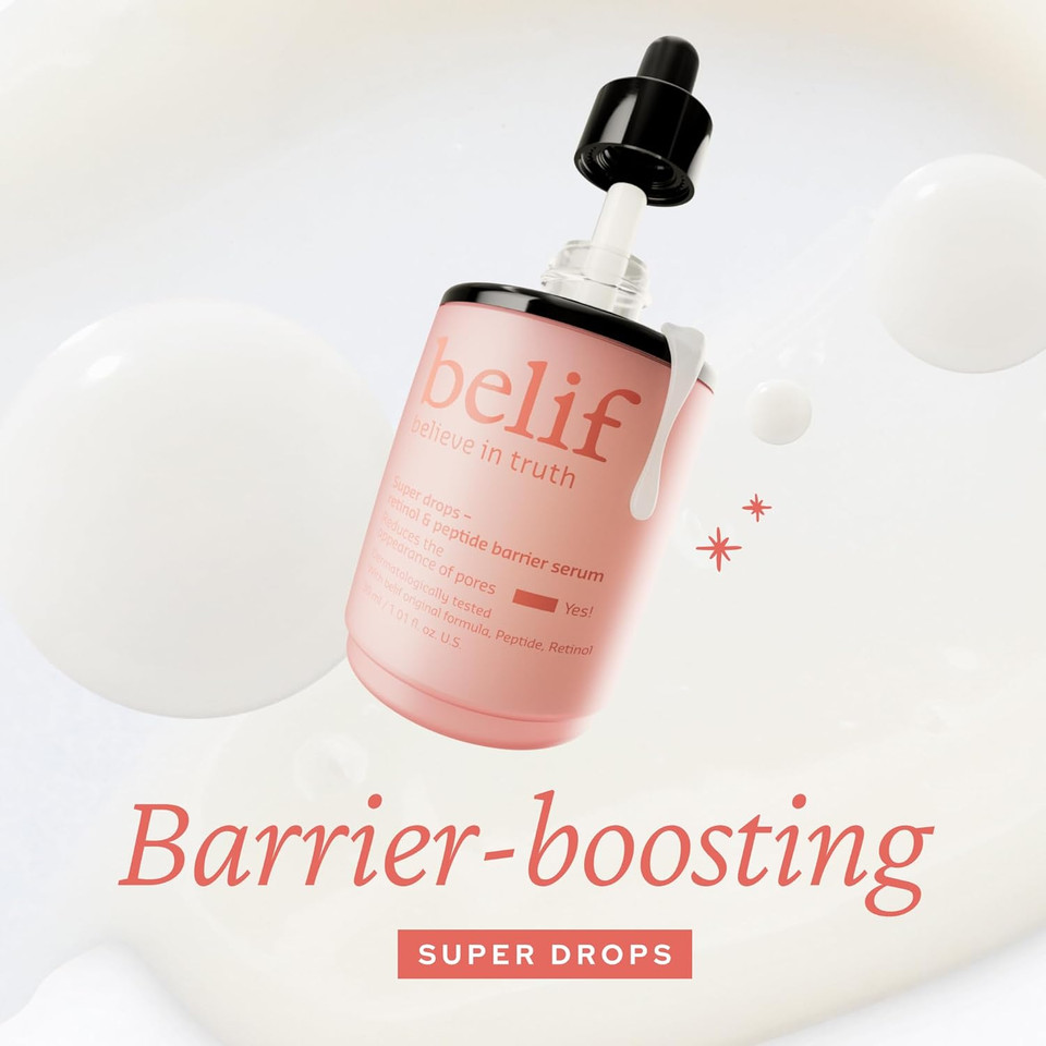 Belif Super Drops Retinol & Peptide Barrier Serum | Firming Anti-Aging Serum For Boosting Skin Elasticity, Reducing Pore Appearance & Hydrating With Hyaluronic Acid