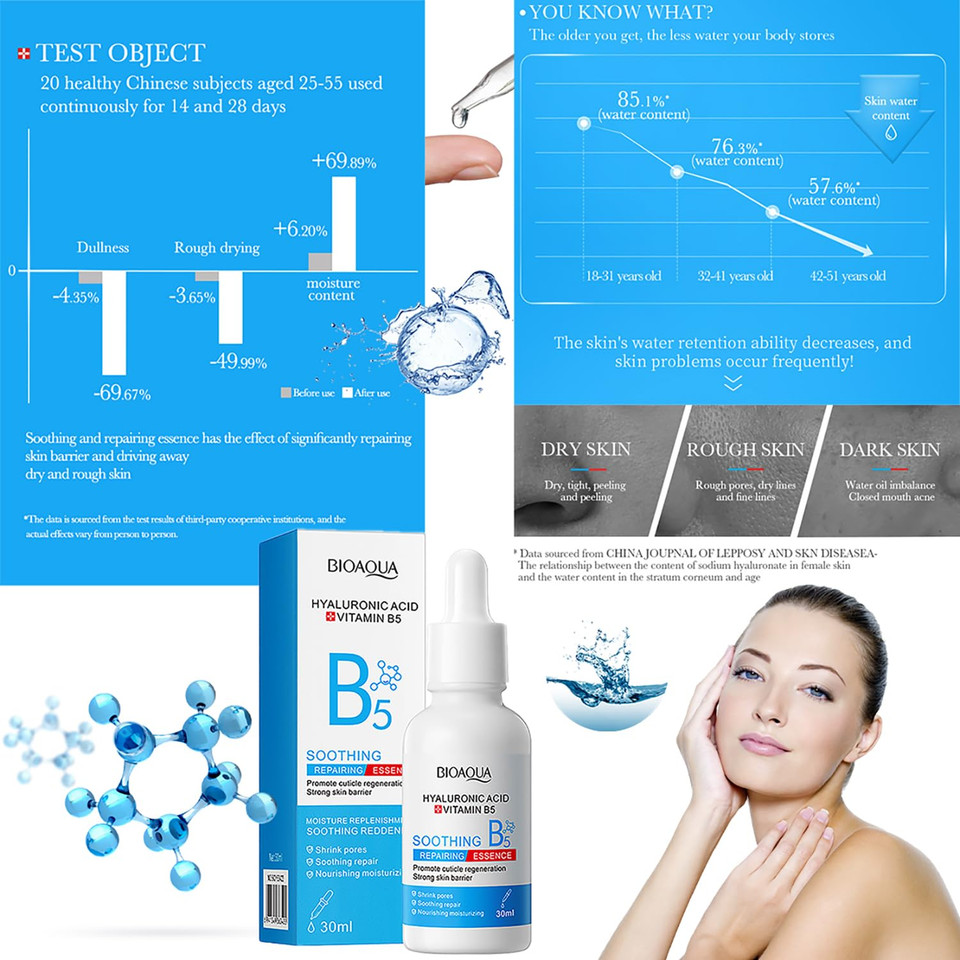 Bioaqua Hyaluronic Acid Vitamin B5 Soothing Repair Face Essence Moisturizing Facial Skincare Shrink Pores 30Ml/1Fl.Oz