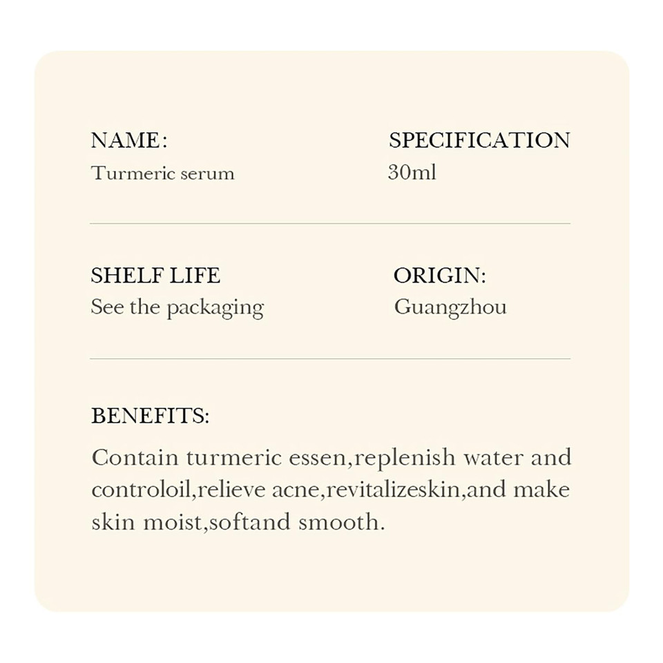 Bioaqua Turmeric Facial Serum Anti-Oxidation Soothing Acne Skin Hyaluronic Acid Control Oil Moisturizing Face Skin 30Ml / 1Fl.Oz