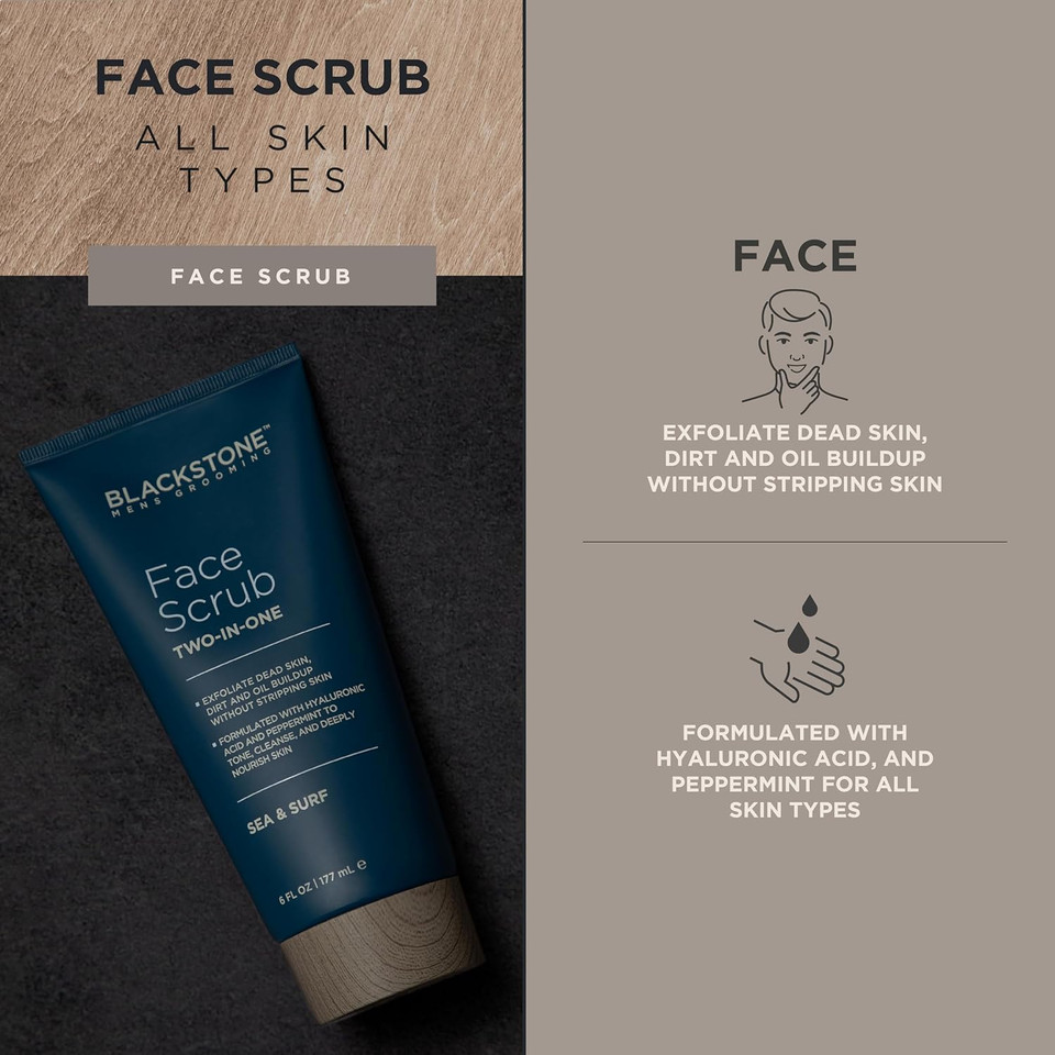 Blackstone Men'S Grooming 2-In-1 Facial Scrub & Shave Gel With Vitamin E & Peppermint - Cleanse & Exfoliate | Hydrates Skin After Shaving | Paraben & Cruelty Free | Usa Made, Sandalwood (6 Oz)