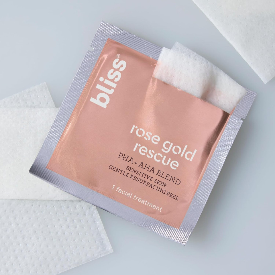 Bliss Rose Gold Rescue Daily Peel - 15 Ct | Vegan & Paraben-Free | 8% Pha + Aha Blend For Sensitive Skin | Targets Dull Skin, Wrinkles, Enlarged Pores, Uneven Tone & Texture