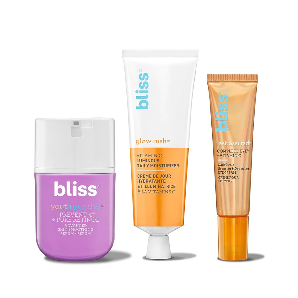 Bliss Youth Got This Prevent-4 + Pure Retinol + Glow Rush Luminous Daily Brightening Moisturizer + Rest Assured  Eye Cream With Vitamin C & Caffeine