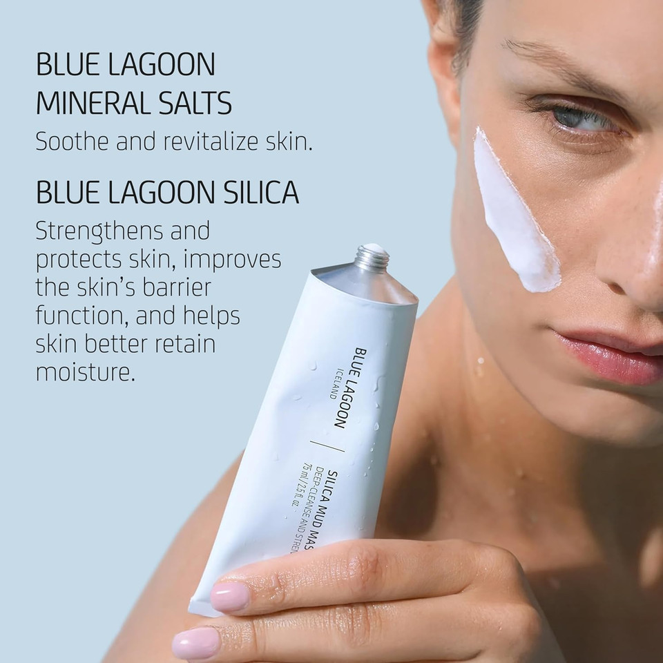 Blue Lagoon Silica Mud Mask, Purifying Facial Mask To Calm Redness & Soothe Skin, Even Complexion And Boost Radiance While Minimizing Oil, Pores And Breakouts, 2.5 Oz