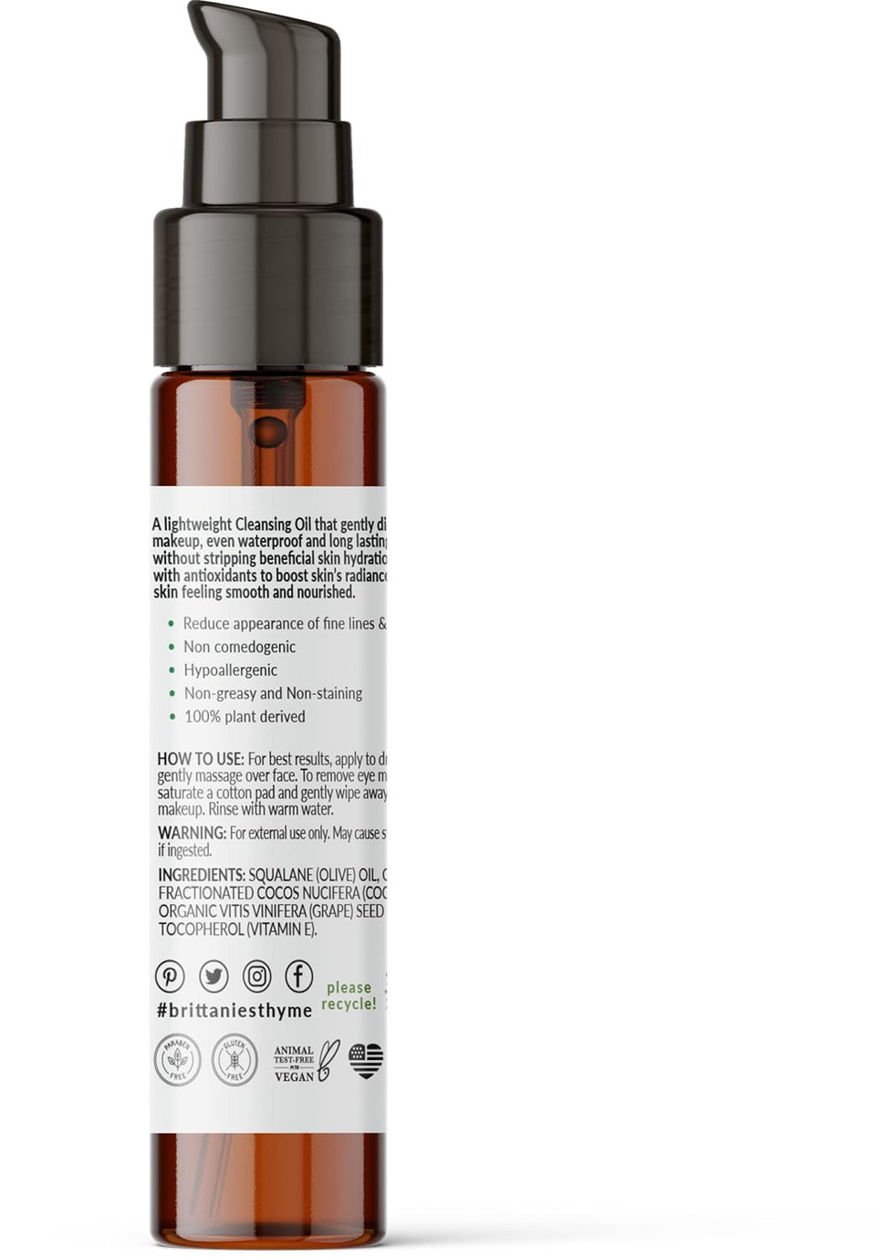 Brittanie'S Thyme Organic Eye Makeup Cleansing Oil (Serum) 1Oz | Gentle Anti-Aging, Hydrating Serum For Wrinkles, Fine Lines, Dark Circles, Puffiness, Bags W/Vitamin E & Squalane Oil