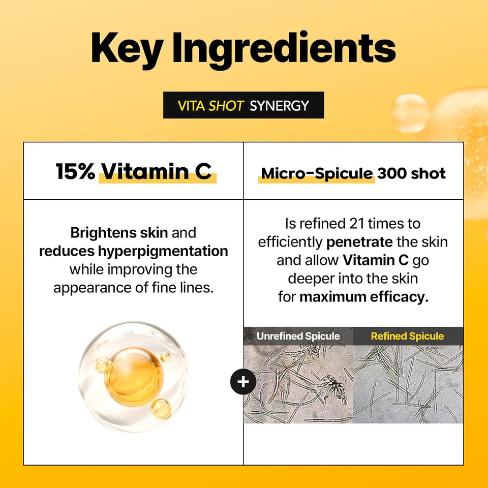 Cell Fusion C Toning C Vita Shot Ampoule, 15% Vitamin C + Spicule 300 Shot, Skin Booster Serum For Face, Exfoliation & Dark Spots, 20G / 0.7 Oz