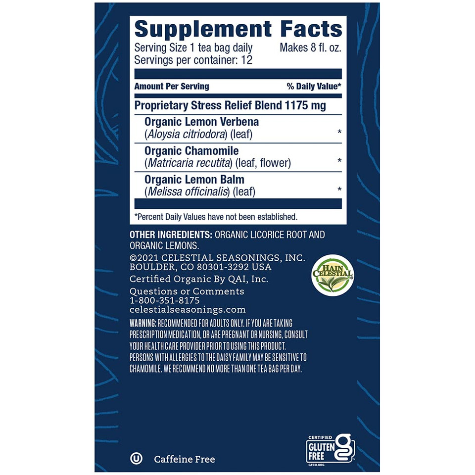 Celestial Seasonings Teawell Herbal Tea, Stress Relief, Lemon Chamomile, Caffeine Free Wellness Tea, 12 Tea Bags (Pack Of 6)