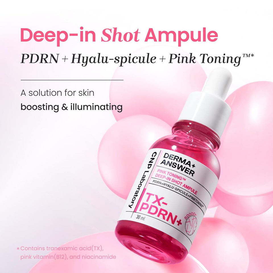Cnp Deep-In Shot Ampule - Pdrn + Pink Toning Serum, Micro-Spicules, Hyaluronic Acid, For Glass Skin, Korean Skin Care, 1.18 Fl. Oz