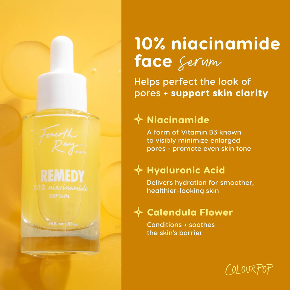 Colourpop Fourth Ray Beauty Remedy Niacinamide Serum - Pore-Refining Facial Serum Infused With Hyaluronic Acid & Calendula Flower To Hydrate & Condition Skin (.95 Fl Oz)