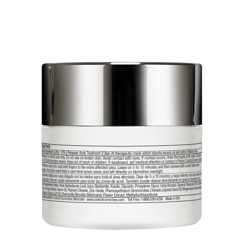 Control Corrective Sulfur Calming Mask, 2 Oz - Soothes And Calms Inflamed Acne & Reduces Oily Skin, Absorbs Oil, Reduce Enlarged Pores, Cooling Relief
