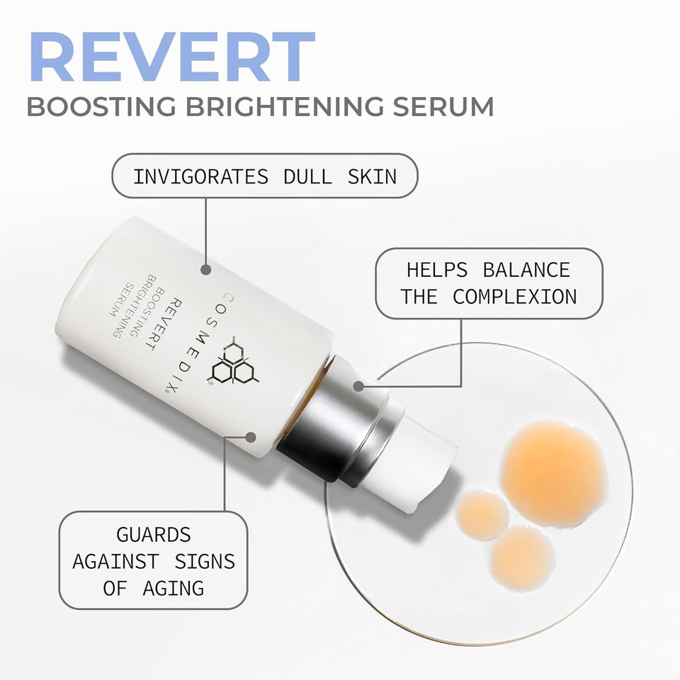 Cosmedix Revert Boosting Brightening Face Serum - Hydrating Facial Serum For Dark Spots & Uneven Skin Tone - Firming Skincare For Brighter & Natural Glow, All Skin Types, Cruelty Free