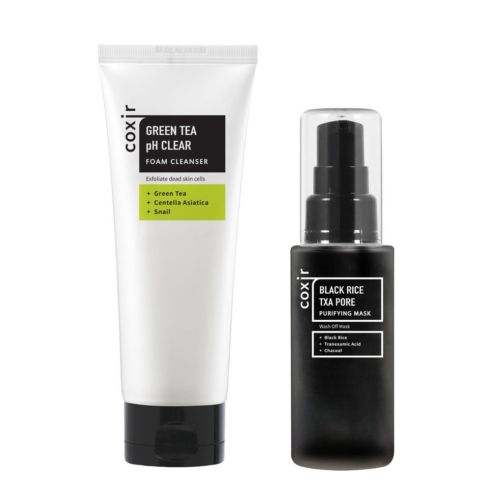Coxir Black Rice Txa Pore Purifying Mask 1.69 Fl.Oz + Green Tea Ph Clear Foam Cleanser 5.07 Fl.Oz | Pore Purifying, Facial Mask, Foam Cleanser Coxir Black Rice Txa Pore Purifying Mask 1.69 Fl.Oz + Green Tea Ph Clear Foam Cleanser 5.07 Fl.Oz | Pore Purifying, Facial Mask, Foam Cleanser
