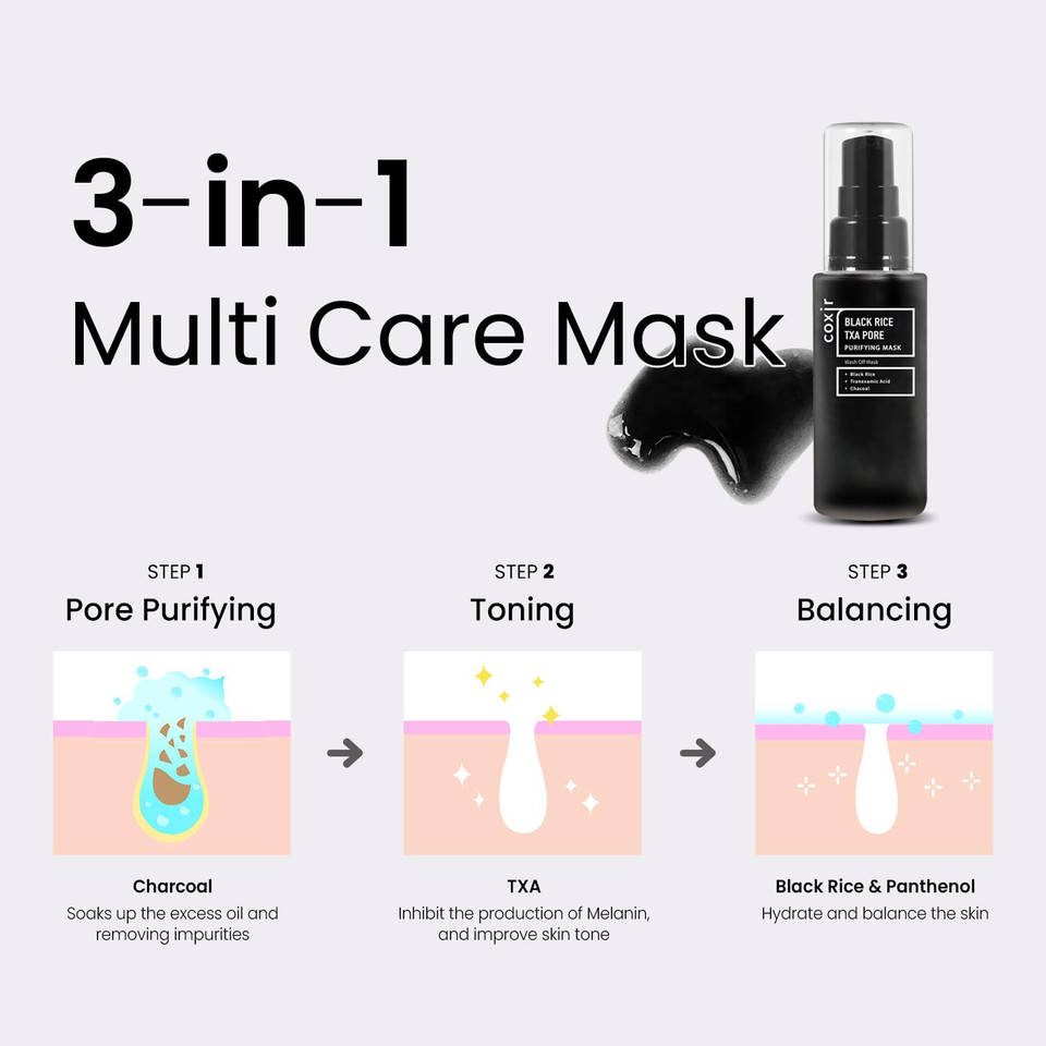 Coxir Black Rice Txa Pore Purifying Mask 1.69 Fl.Oz + Green Tea Ph Clear Foam Cleanser 5.07 Fl.Oz | Pore Purifying, Facial Mask, Foam Cleanser Coxir Black Rice Txa Pore Purifying Mask 1.69 Fl.Oz + Green Tea Ph Clear Foam Cleanser 5.07 Fl.Oz | Pore Purifying, Facial Mask, Foam Cleanser