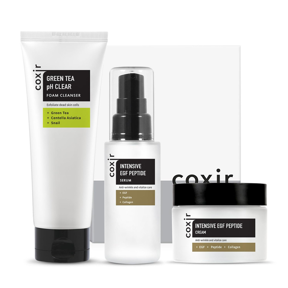 Coxir Intensive Egf Peptide Gift Set / Birthday Gift /Foam Cleanser+Serum+Cream/Egf, Peptide, Niacinamide, Collagen L Lightweight, Quick Absorbing, Lifting, Firming L Korean Skincare