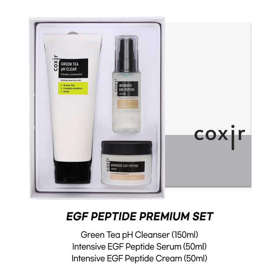 Coxir Intensive Egf Peptide Gift Set / Birthday Gift /Foam Cleanser+Serum+Cream/Egf, Peptide, Niacinamide, Collagen L Lightweight, Quick Absorbing, Lifting, Firming L Korean Skincare