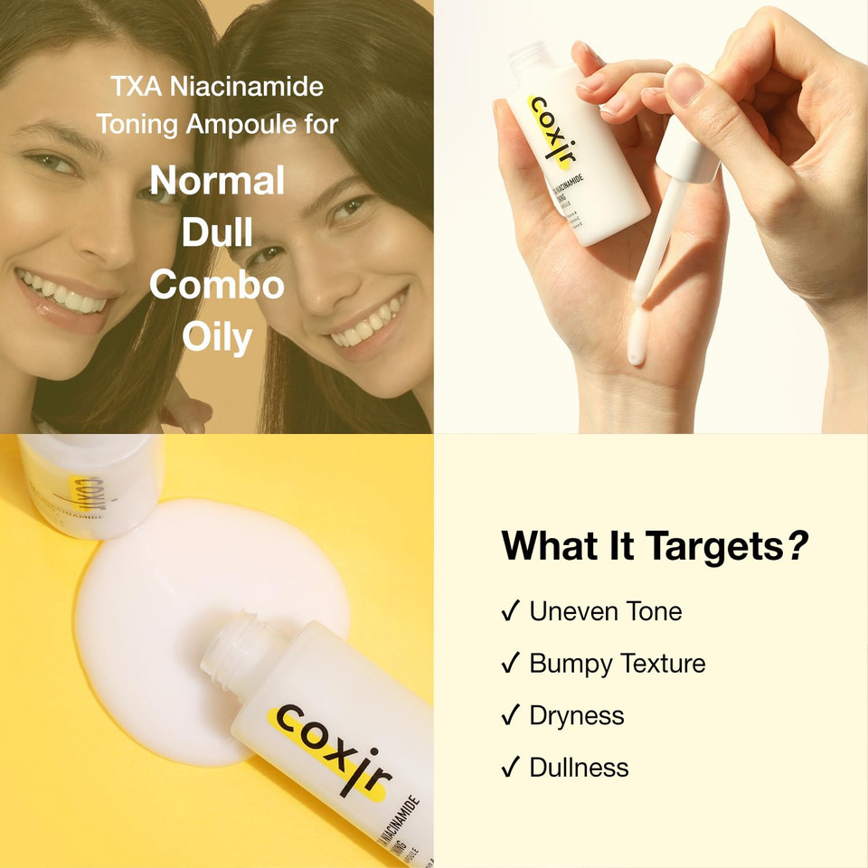Coxir Txa Niacinamide Toning Ampoule  Korean Face Serum With Tranexamic Acid & Vitamin C For Even Skin Tone, Radiance & Hydration  Calming And Lightweight  50Ml/1.69 Fl.Oz