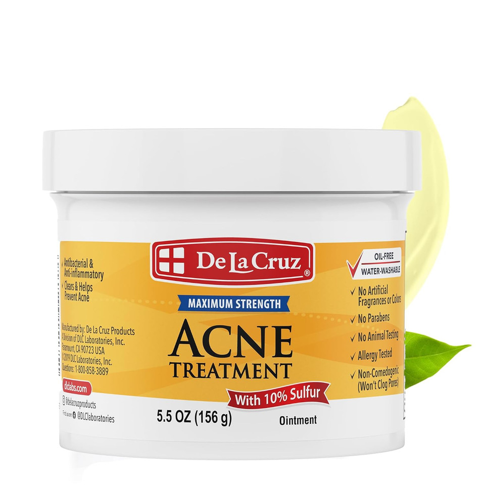 De La Cruz Sulfur Ointment - Cystic Acne Treatment For Face And Body - Daily 10 Min Spot Treatment Mask - Safe And Effective Game Changing Hormonal Acne Treatment That Clears Up Pimples 5.5 Oz