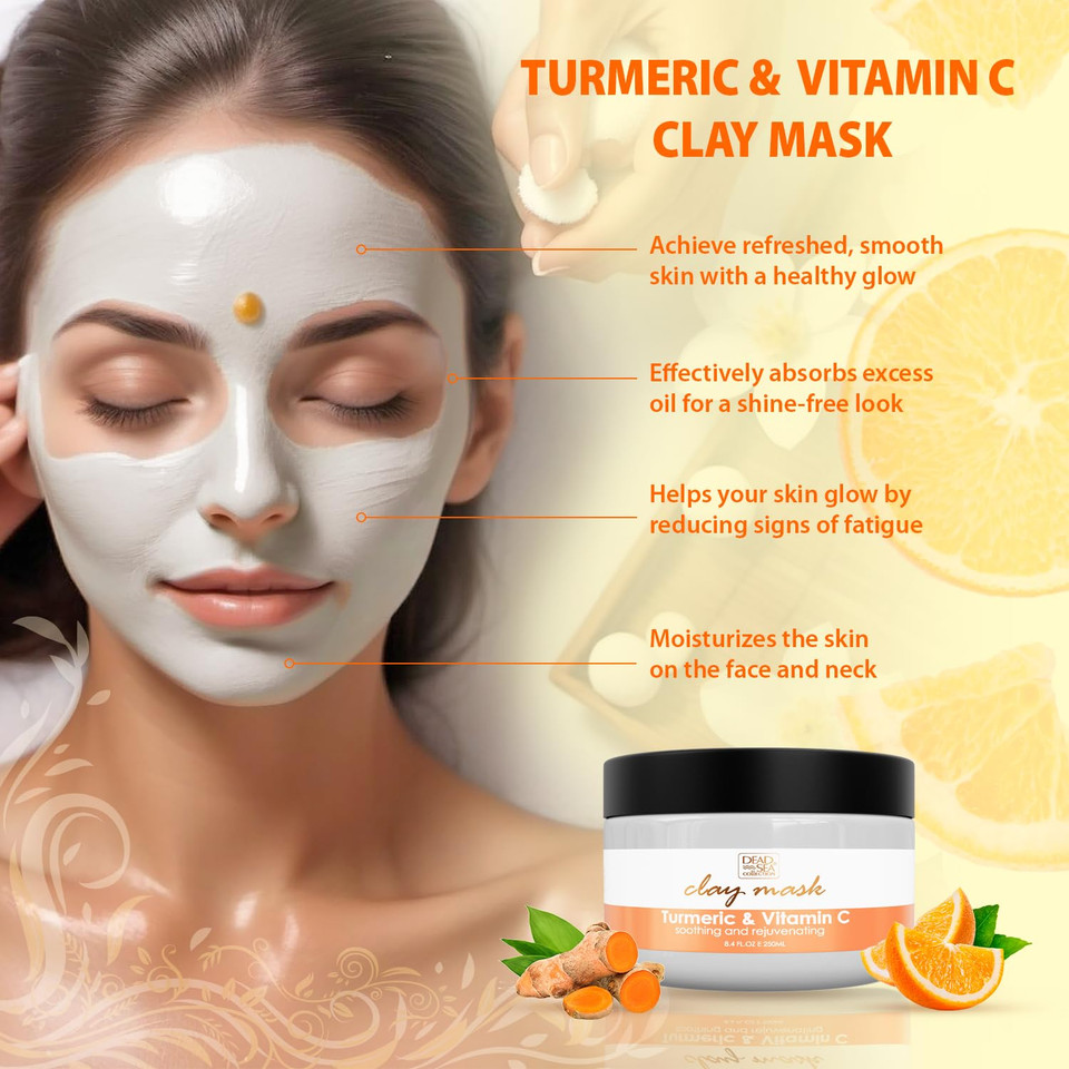 Dead Sea Collection Clay Mask With Turmeric & Vitamin C For Face - Deep Cleansing Skin Care Spa Facial Mask With Dead Sea Minerals - Nourishing And Moisturizing Skin (8.4 Fl.Oz)