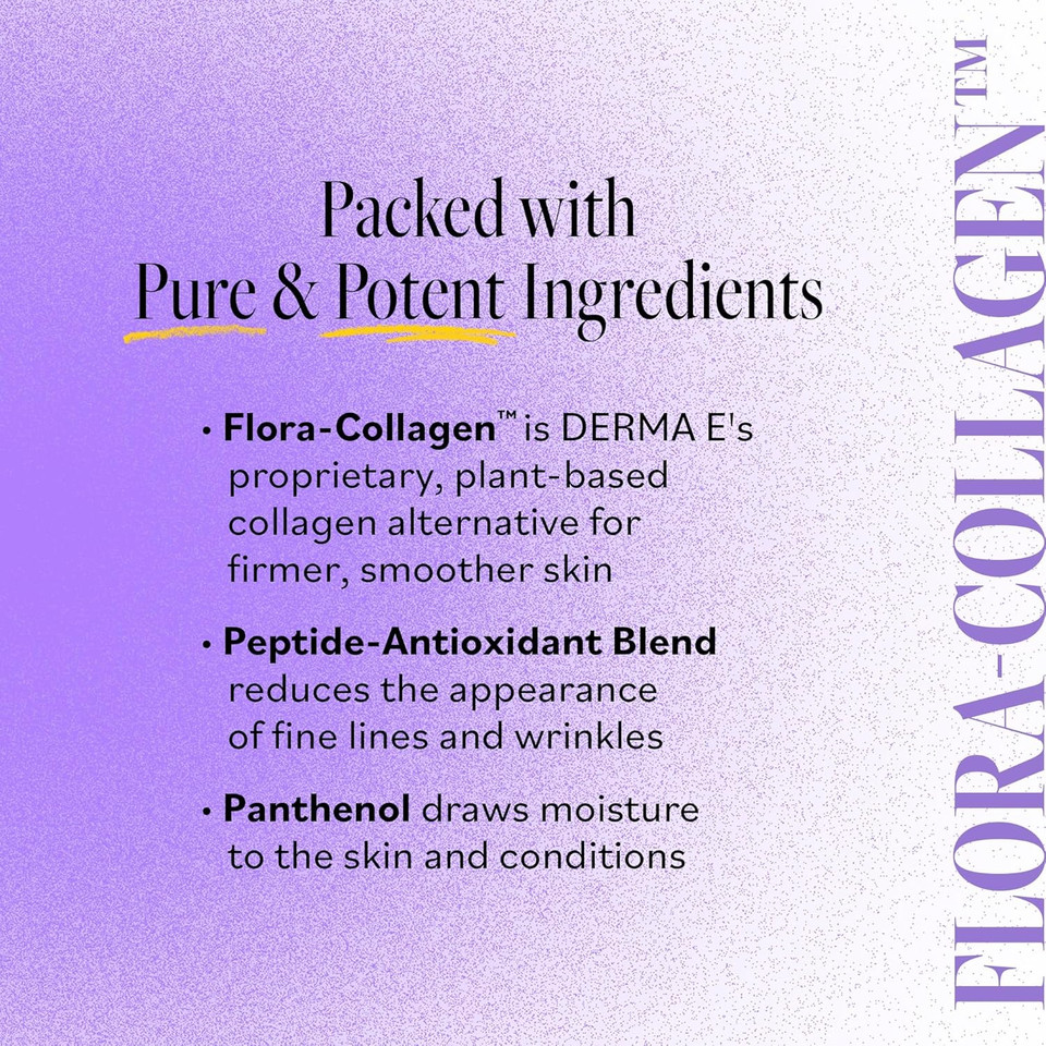 Derma E Advanced Peptides And Vegan Flora-Collagen Serum  Double Action Collagen Face Cream With Peptide Complex  Intensely Hydrating Serum For Lines, Wrinkles And Redness, 2 Oz