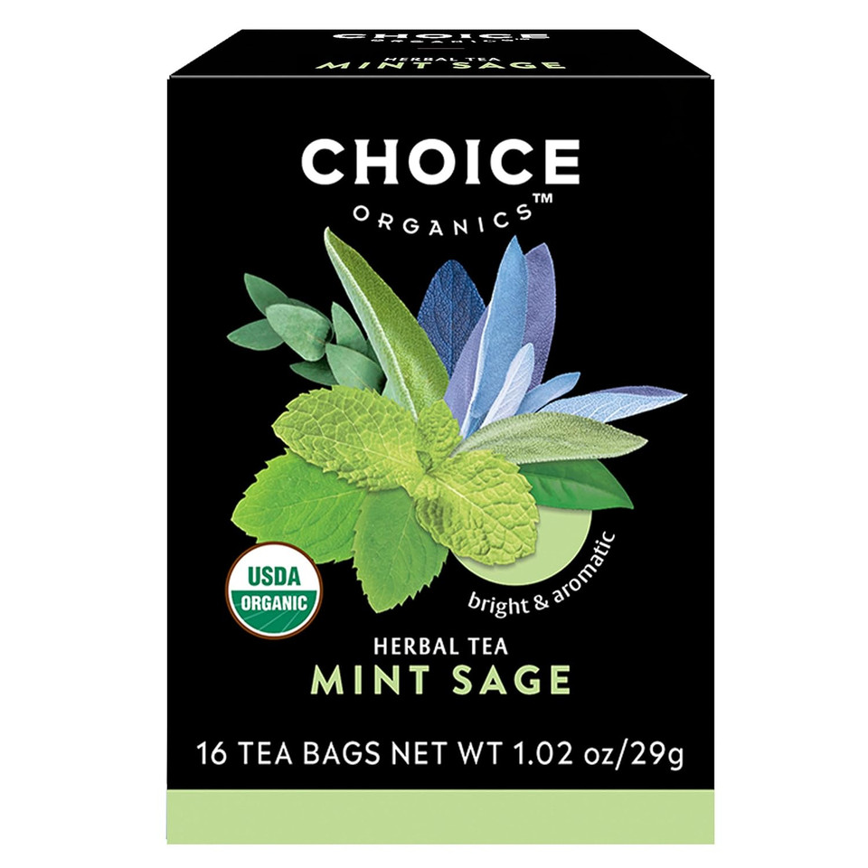 Choice Organic Mint Sage Herbal Tea, Caffeine Free, 16 Bags (Pack Of 6)96 Count (Pack Of 1)