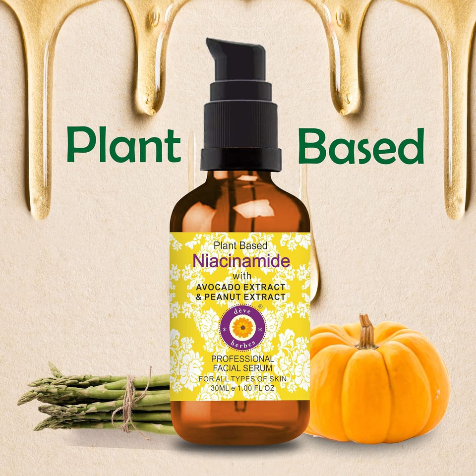 Deve Herbes Plant Based Niacinamide Face Serum With Avocado, Peanut, Pumpkin Seed Extract & Asparagus For Personal Care 30Ml (1 Oz)