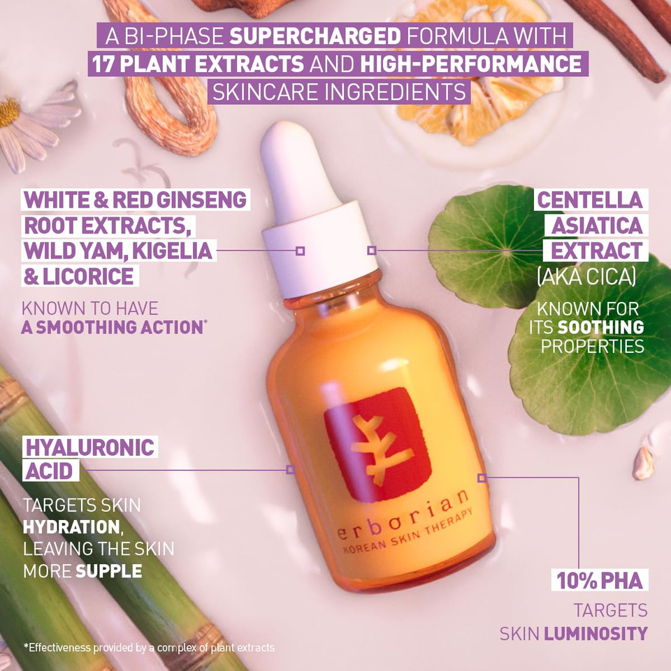 Erborian Skin Therapy Night Serum, For Wrinkles & Even Texture, Visible Results After 1St Night, Hydrating, 10% Pha & Hyaluronic Acid, Korean Skincare