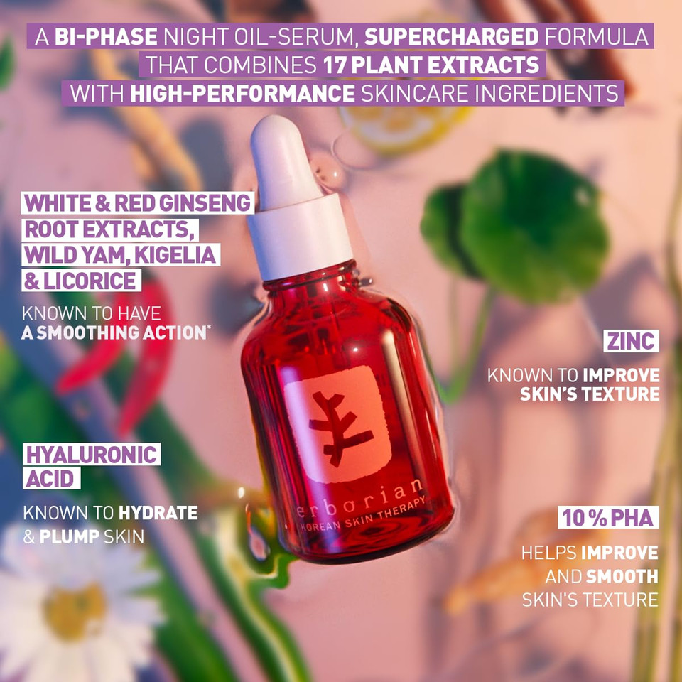 Erborian Skin Therapy Night Serum, For Wrinkles & Even Texture, Visible Results After 1St Night, Hydrating, 10% Pha & Hyaluronic Acid, Korean Skincare