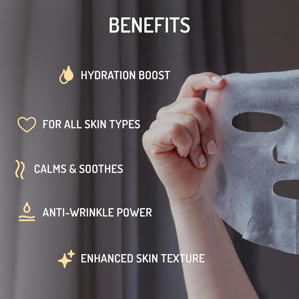 Eve Hansen Collagen Face Mask Sheets Set Of 5  Hydrating & Nourishing Care For All Skin Types  With Hyaluronic Acid, Tangerine Peel, Blueberry Extract & Spinach Leaf