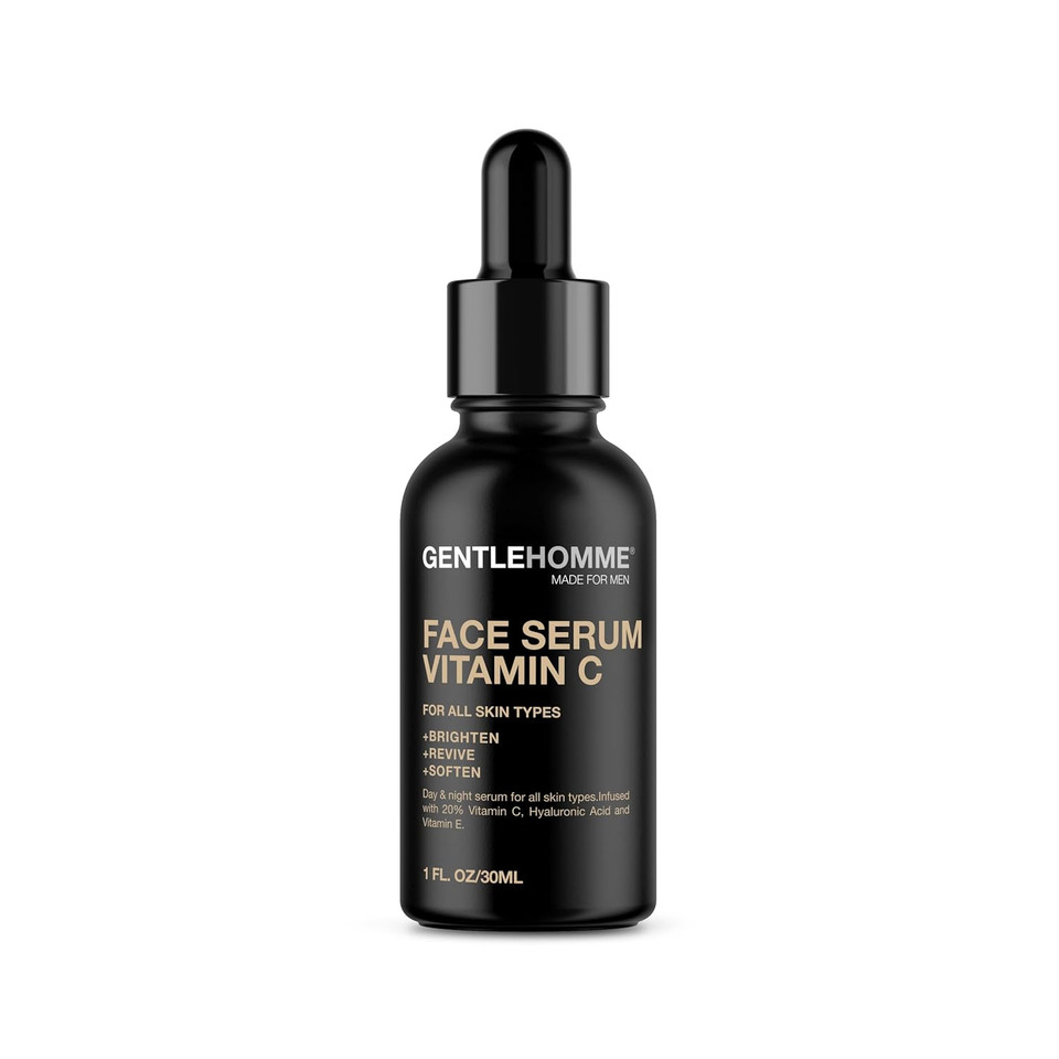 Vitamin C Face Serum - MenS Facial Serum - With 20% Vitamin C, Hyaluronic Acid & Vitamin E - Helps Brighten, Revive & Soften Skin - Day & Night Serum - All Skin Types - Vegan - 1Oz