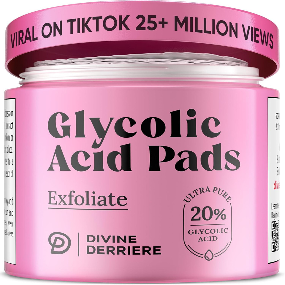 Glycolic Acid Pads With Vitamin C - Toner Pads For Face Cleansing With Tea Tree Oil - Exfoliating Pads With 20% Aha & Vitamins E, B3, B5 - Facial Peel Resurfacing Pads, Glycolic Acid Peel (50)