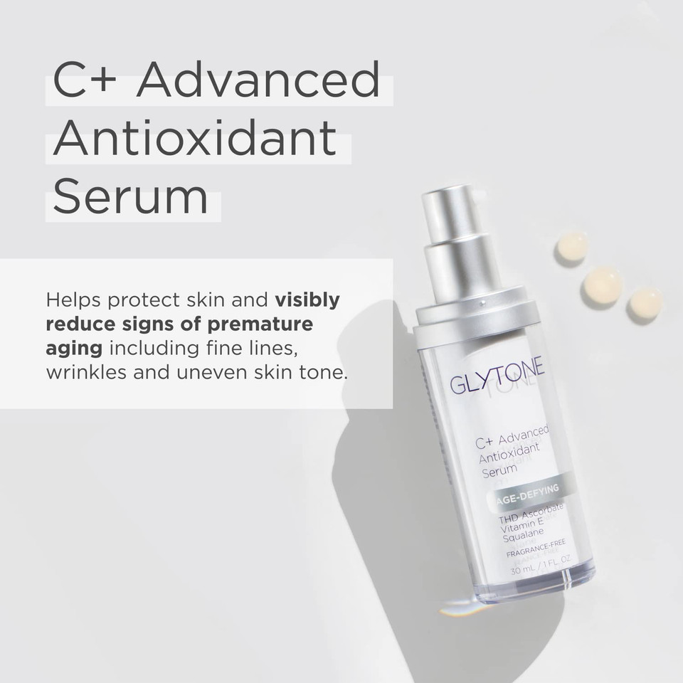 Glytone Age-Defying C+ Vitamin C Serum For Face | 20% Vitamin C, E And Squalane Antioxidant Complex | Reduces Fine Lines & Wrinkles | Hydrating & Anti-Aging Facial Serum For All Skin Types | 1 Fl Oz