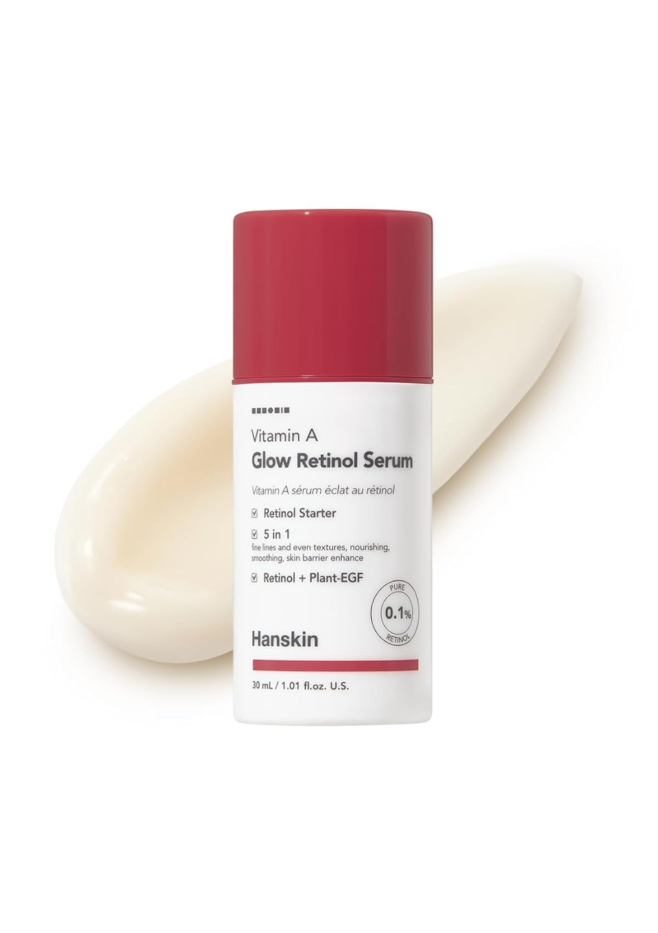 Hanskin 0.1% Pure Retinol Facial Serum For Face, Reduce Fine Lines & Wrinkles, Signs Of Aging For Day & Night, Smoothing Firming Revitalizing, Animal Testing Free, Korean Skincare, 30Ml/1.01 Fl Oz