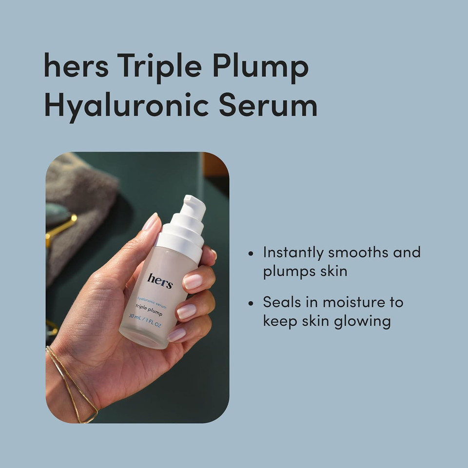 Hers Triple Plump Hyaluronic Face Serum - Deeply Hydrating Hyaluronic Acid Face Serum With 3 Different Molecular Weights - Provides 3 Levels Of Hydration - 1 Fl Oz