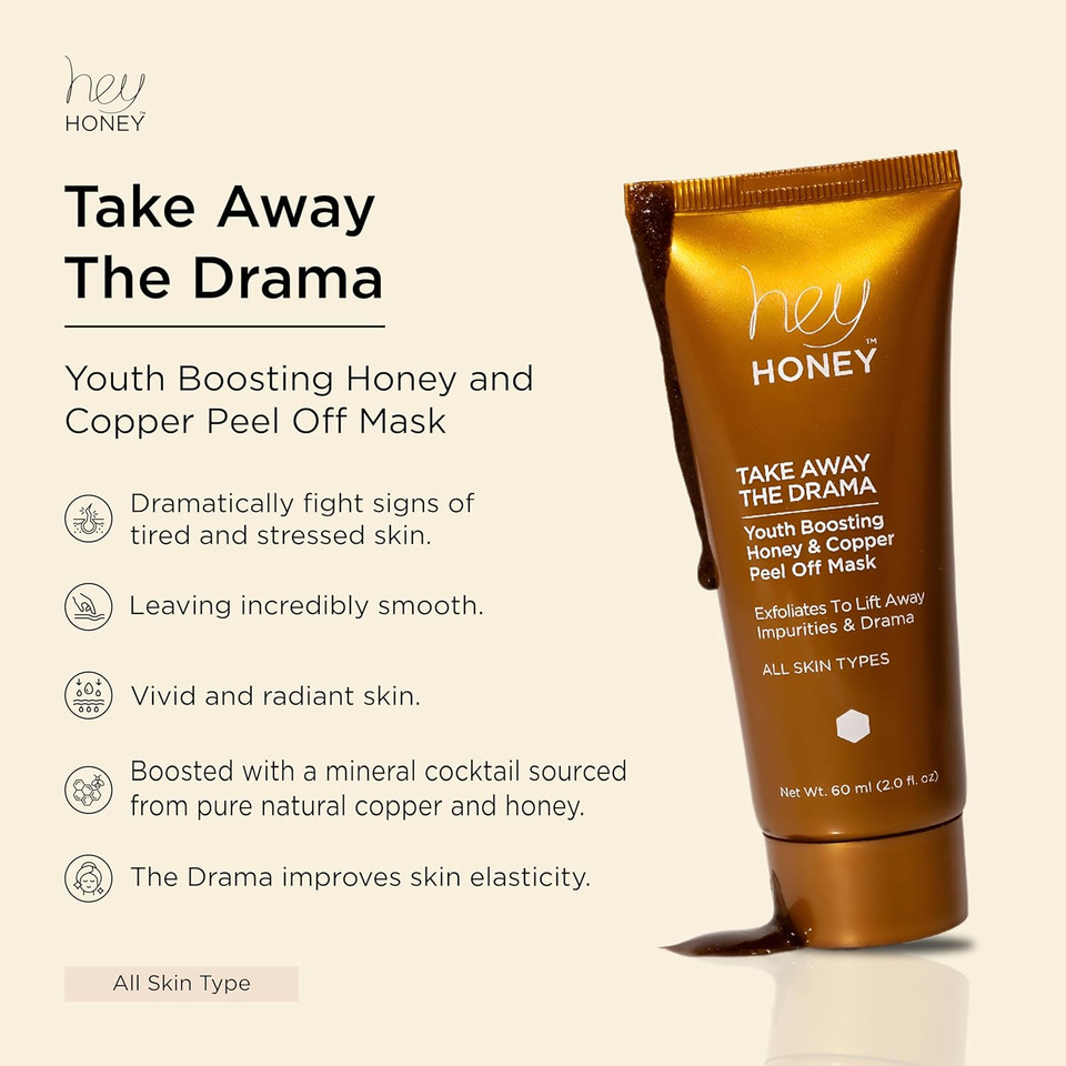 Hey Honey Skincare Copper Peel Off Face Mask With Honey, Propolis & Aloe | Hydrating & Exfoliating Facial Mask For Glowing Skin, Pore Cleansing & Anti-Aging Facial For Dull, Tired Skin 2.2 Oz
