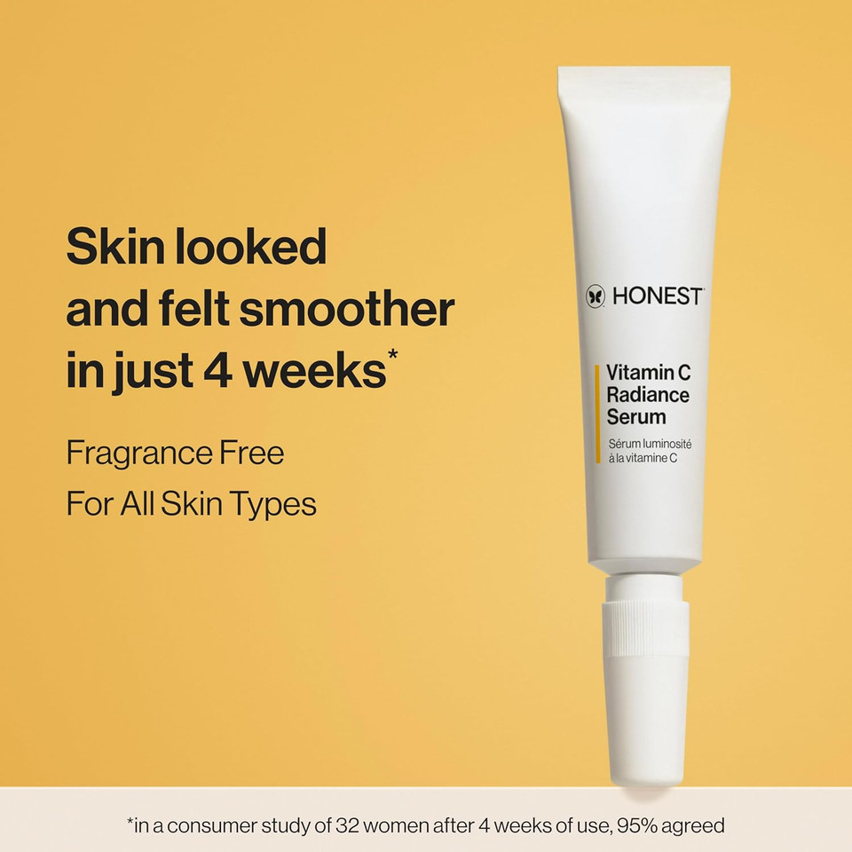 Honest Beauty Vitamin C Radiance Serum | Improves + Brightens Skin Tone And Complexion | Gentle For Sensitive Skin, Fragrance Free, Vegan | 1 Fl Oz