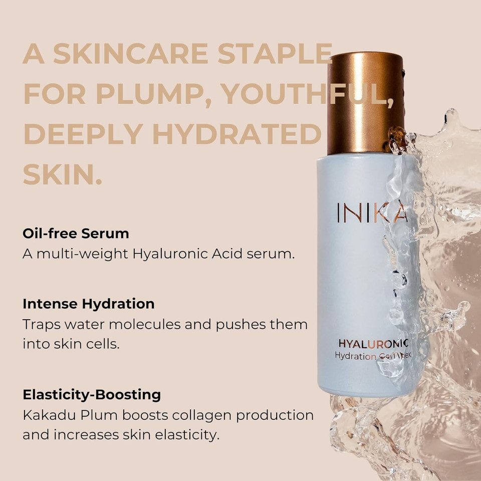 Inika Hyaluronic Hydration Complex | Clinically Proven. 100% Natural. Lightweight, Oil-Free Serum Boosts Hydration, Protects Skin Barrier And Minimizes Fine Lines + Wrinkles. 30Ml