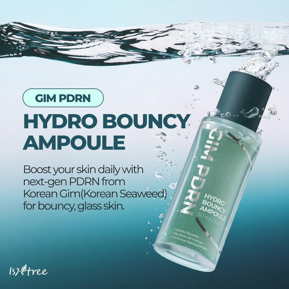 Isntree Gim Pdrn Hydro Bouncy Ampoule 50Ml, 1.69 Fl Oz | Korean Seaweed Skincare Facial Serum | Water Jelly Texture | Hydrating & Firming | Multi-Hyaluronic Acid + Collagen Boost | Pore-Refining Glow