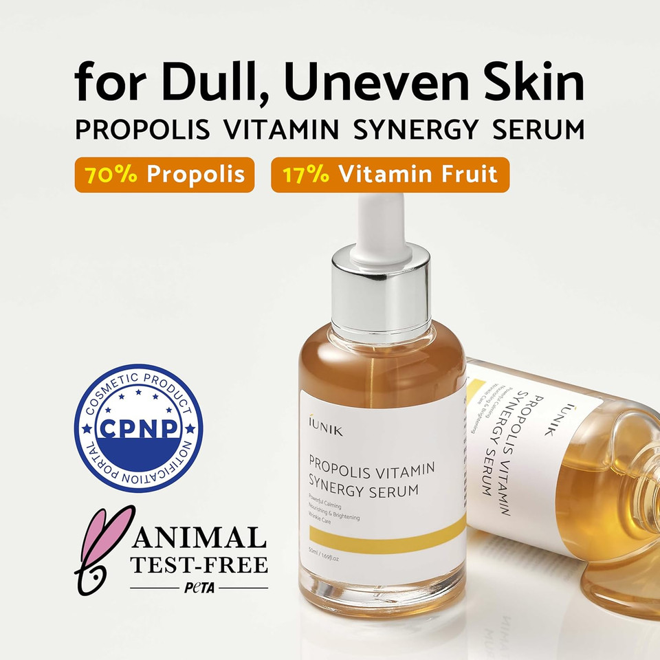 Iunik Propolis 70% Vitamins 17% Synergy Serum - Centella Asiatica Calming Soothing Deep Nourishing For Dry Dull Spot Hyperpigmentation Sensitive Acne-Prone Skin No Pore Clogging Korean Skincare