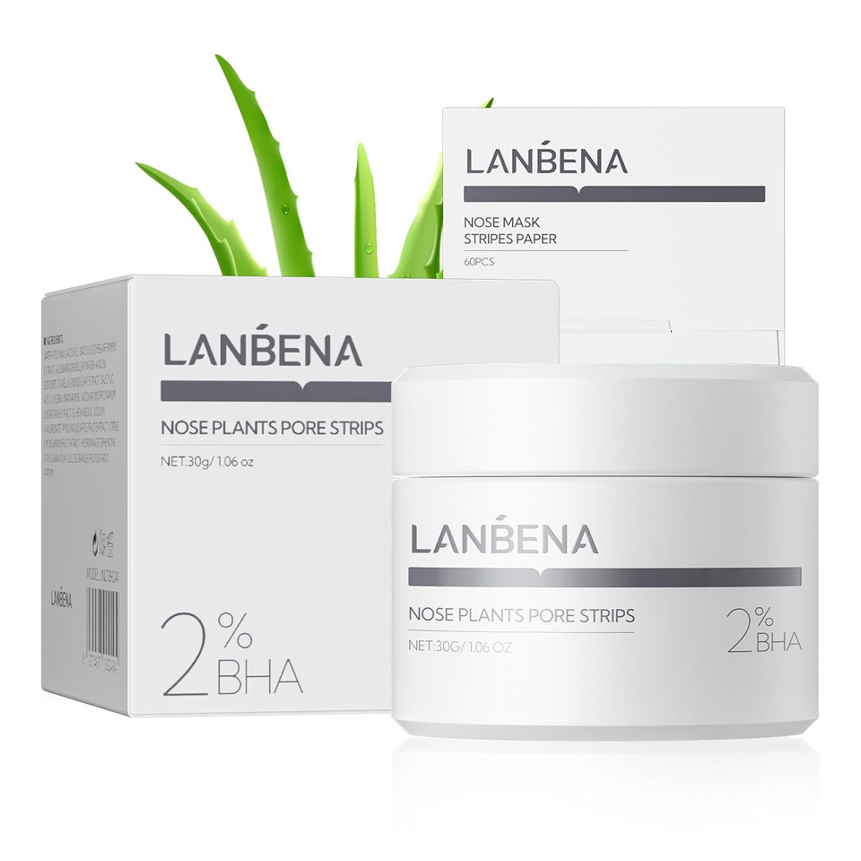Lanbena 3.0 Bamboo Charcoal Blackhead Remover Mask, 50G/1.76 Oz, 120+ Pcs Nose Pore Strips, Peel Off Face Mask Whiteheads Cleanser Strawberry Nose Purifying, With Amazonian White Clay