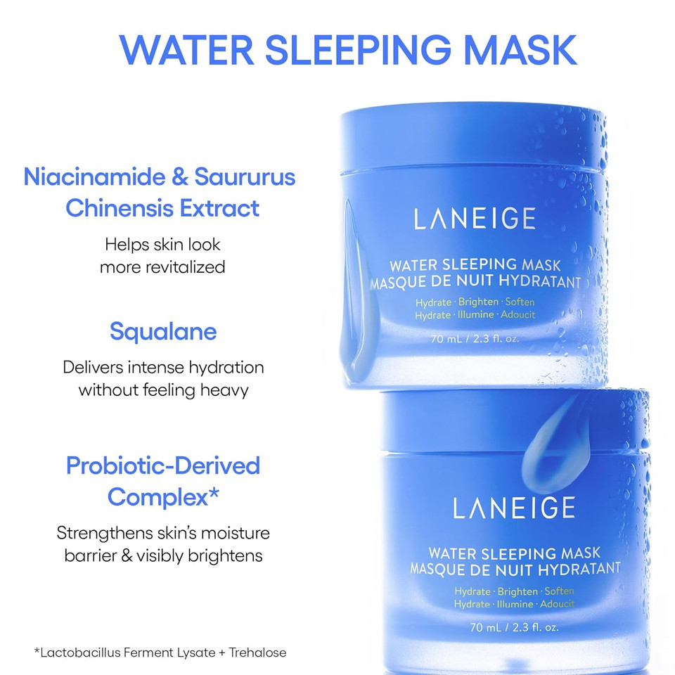 Laneige Water Sleeping Mask: Hydrating Korean Overnight Mask With Squalane & Probiotic-Derived Complex, For Bright, Glowing Skin & Barrier Support