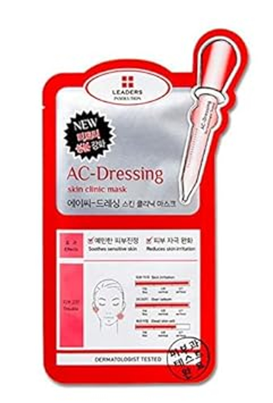 Leaders Insolution Ac-Dressing Skin Clinic Facial Mask - Tea Tree Oil For Acne, Redness, Oil Control | Calming & Soothing Care For Sensitive Skin (10 Sheets)