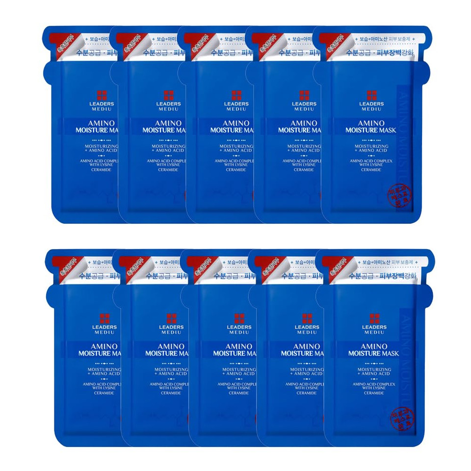 Leaders Mediu Amino Brightening & Clearing Facial Sheet Mask | Vitamin C, Lotus Extract For Acne Scars, Hyperpigmentation, Dark Spots, Even Skin Tone (10 Sheets)