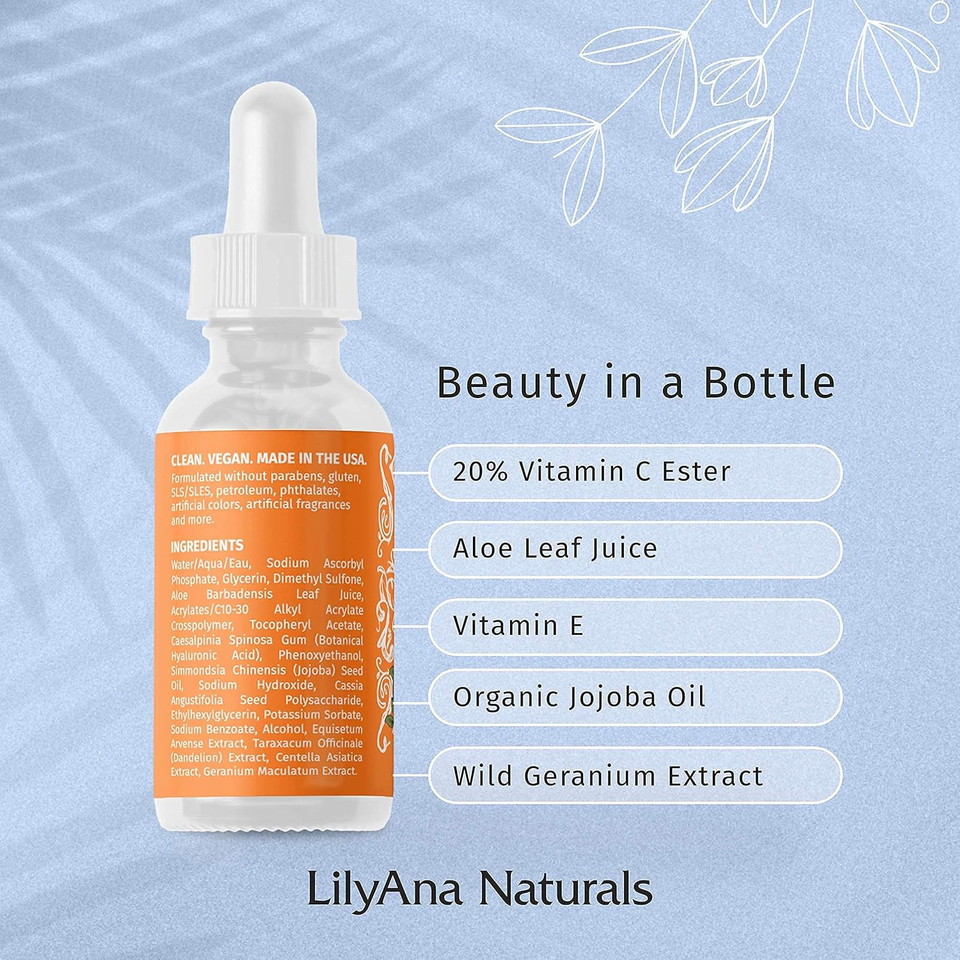 Lilyana Naturals Vitamin C Serum 1 Oz And Face Cream Moisturizer 1.7 Oz Bundle - Face Serum Reduces Age Spots And Sun Damage And Anti-Aging Wrinkle Cream For Face, Helps With Dry Skin And Dark Spot