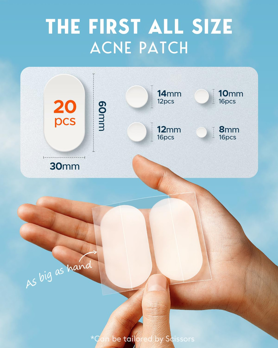 Litbear Large Acne Pimple Patches, 5 Sizes 80 Patches For Large Breakouts, Acne Patches For Face, Chin Or Body, Acne Spot Patch With Tea Tree & Calendula Oil, Hydrocolloid Bandages For Acne Skin