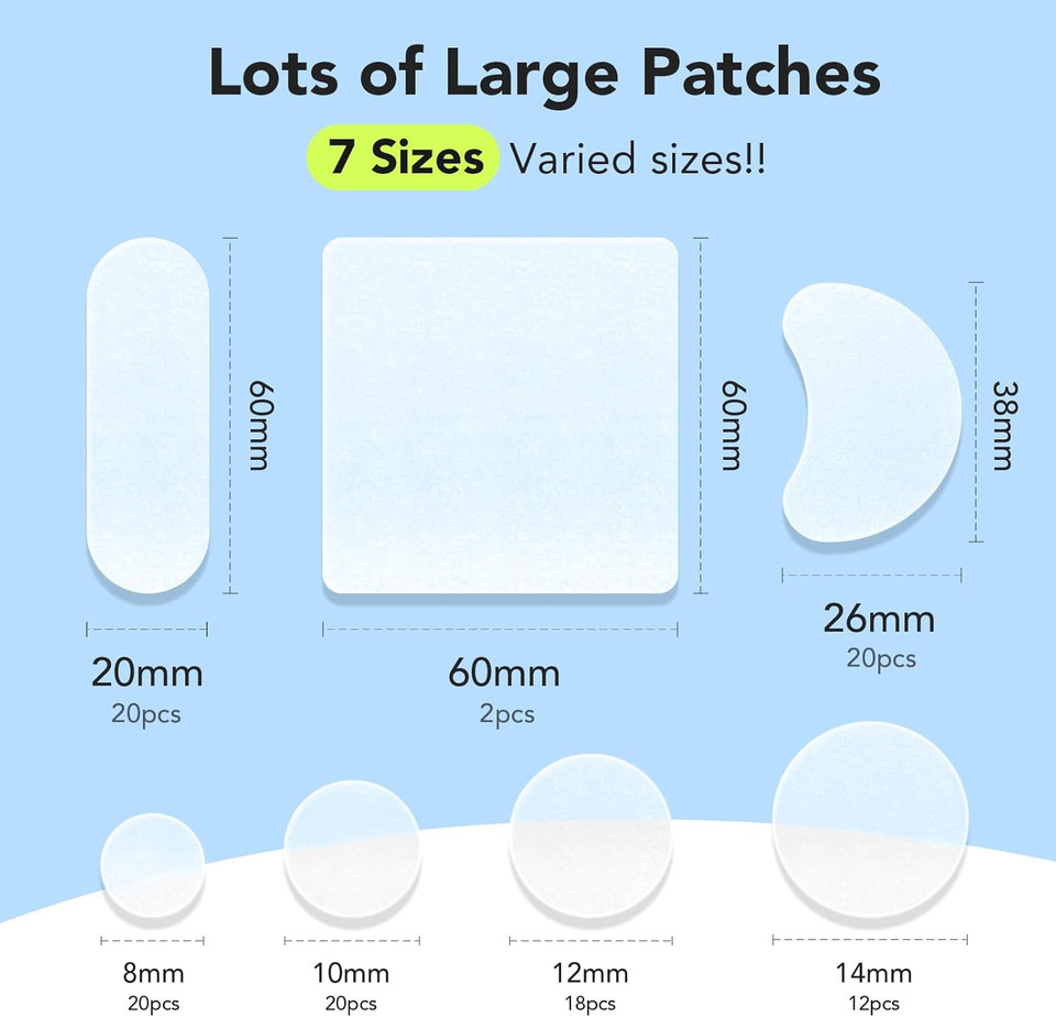 Litbear Large Pimple Patches (7 Sizes 112 Counts), Big Acne Patches, Xl Hydrocolloid Bandages For Full Face, Forehead, Chin, Nose, Body, Back, Neck & Chest, Oval, Moon, Square Hydrocolloid Patch