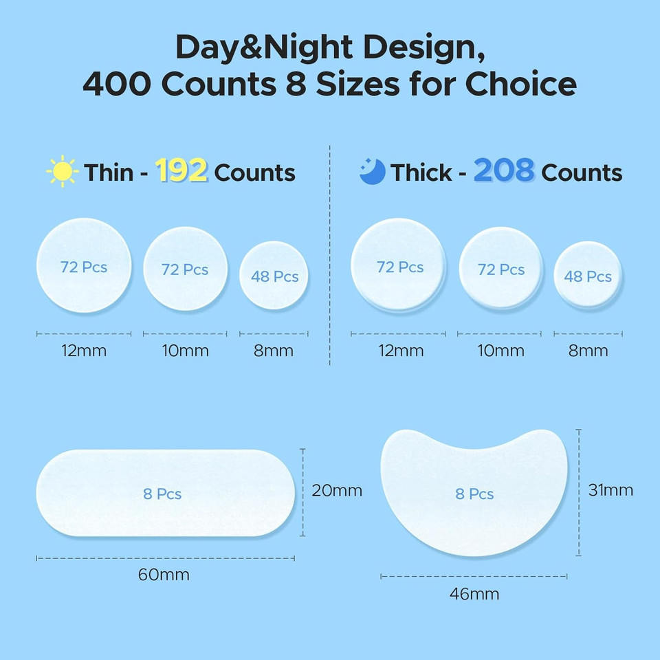 Litbear Pimple Patches For Face, 600 Counts Day And Night Acne Patches, Hydrocolloid Patches For Covering Zit And Blemishes, Large Breakouts, 5 Sizes Thin & Thick Spot Dots Stickers For Chin, Forehead